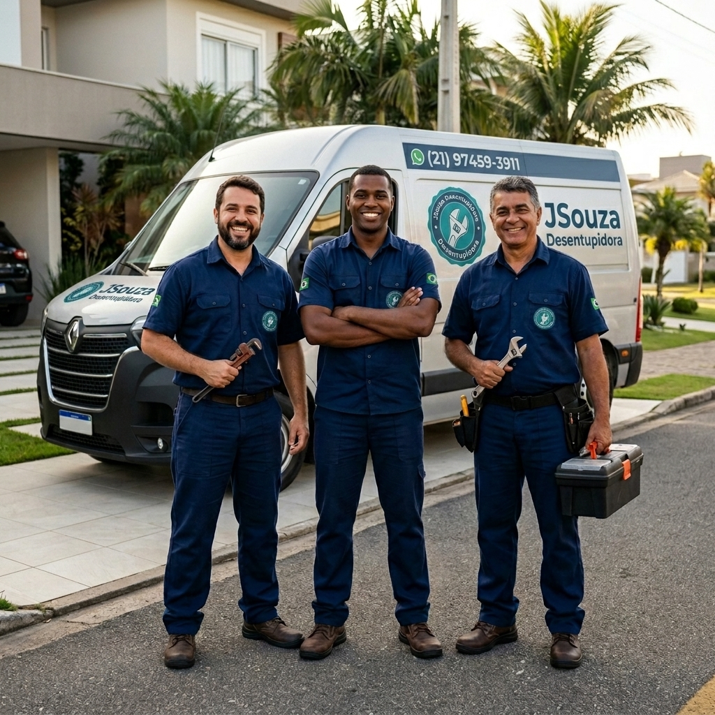 Equipe profissional JSouza uniformizada e sorridente